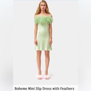 Boheme Feather-Trimmed Mini Slip Dress - Mint